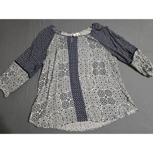 Dept 222 Woman's Floral Multicolor Blue Blouse Size XL